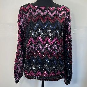 VTG 80/90’S Courtney Jones Sequin Long Sleeve Top Sz M